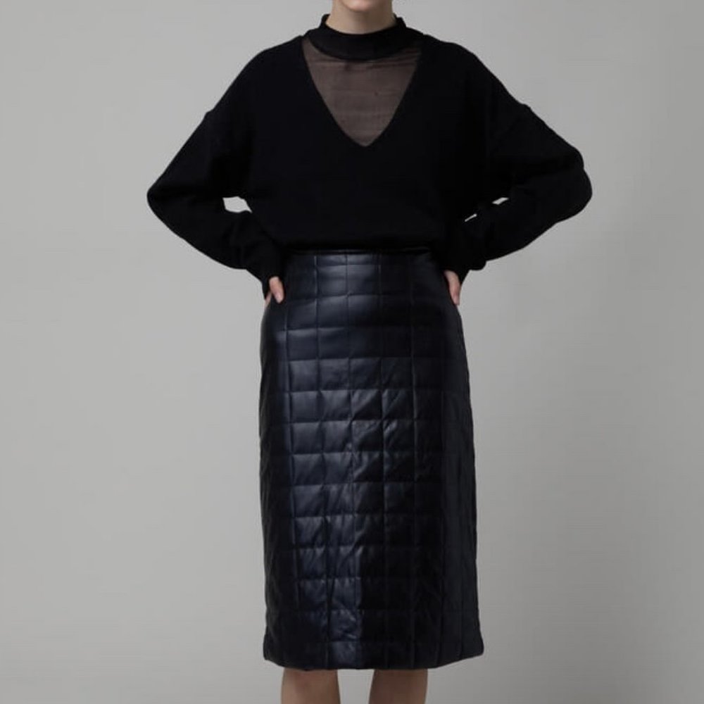 OAK + FORT Faux leather midi Skirt 4759 Black S